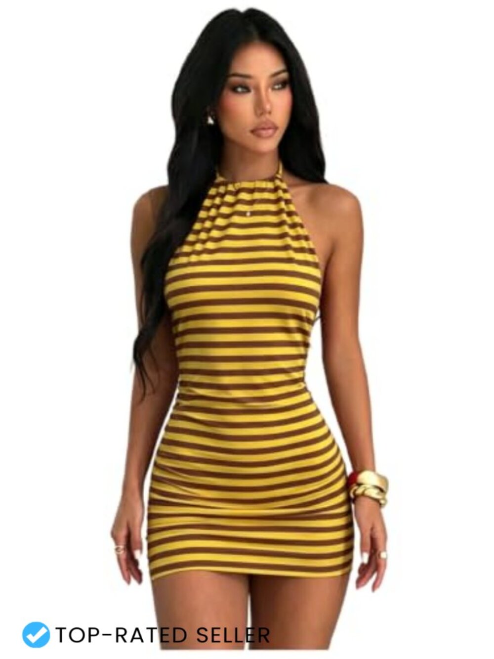 Striped Halter Bodycon Mini Dress Backless Tie Knot Going Out